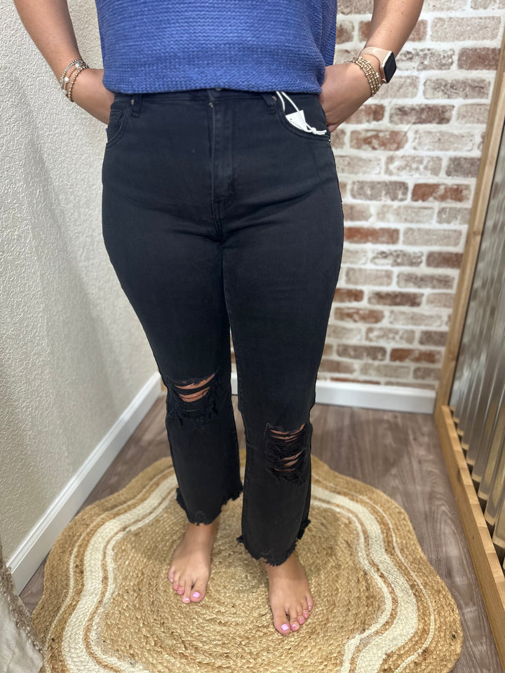 Black| Isabelle Acid Washed Distressed Jeans