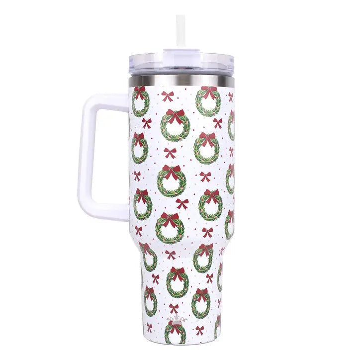 Clara Wreath Tumbler White/Red/Green 40oz