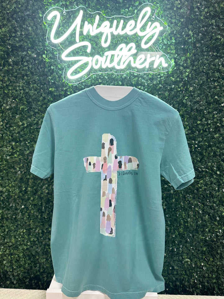 Brushed People Cross with Verse | Seafoam