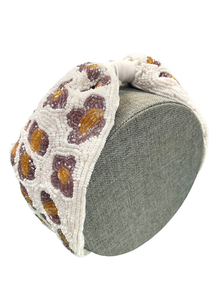 White, Lavender, Gold Seed Bead Leopard Headband