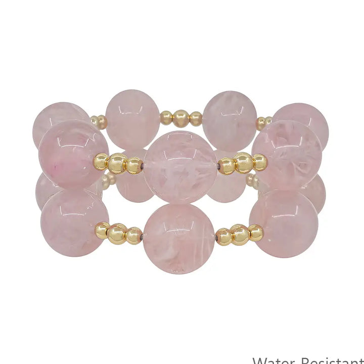 Set of 2 Pink Beaded Stretch Bracelets