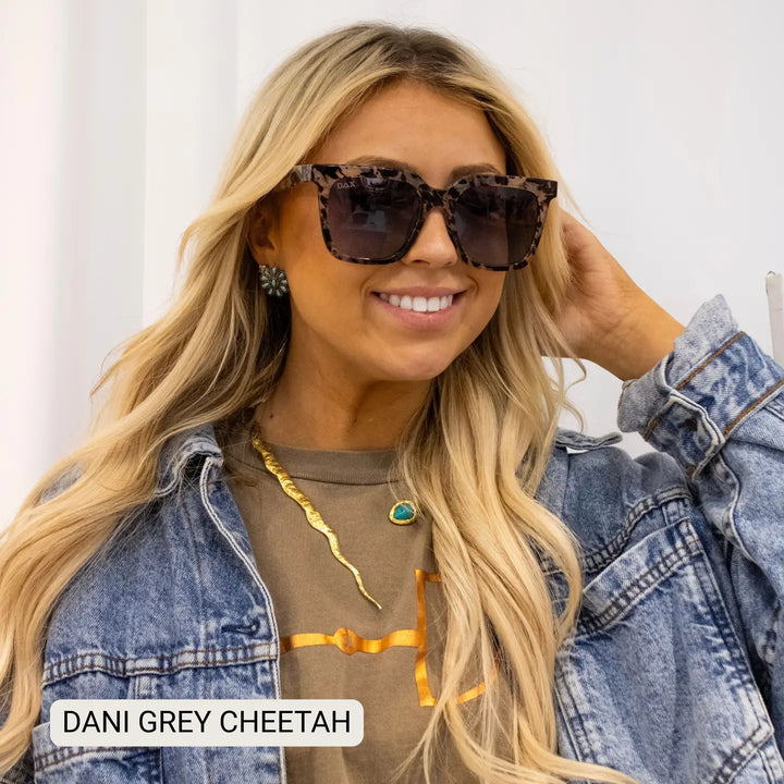 Dani- Women’S Square Sunglasses – Oversized| Grey Cheetah