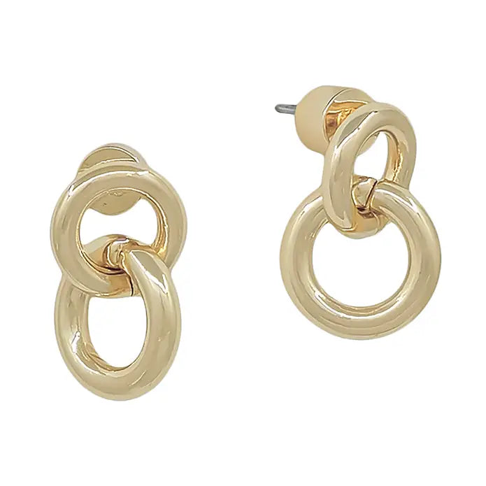 Gold Small Double Hoop Drop Earring