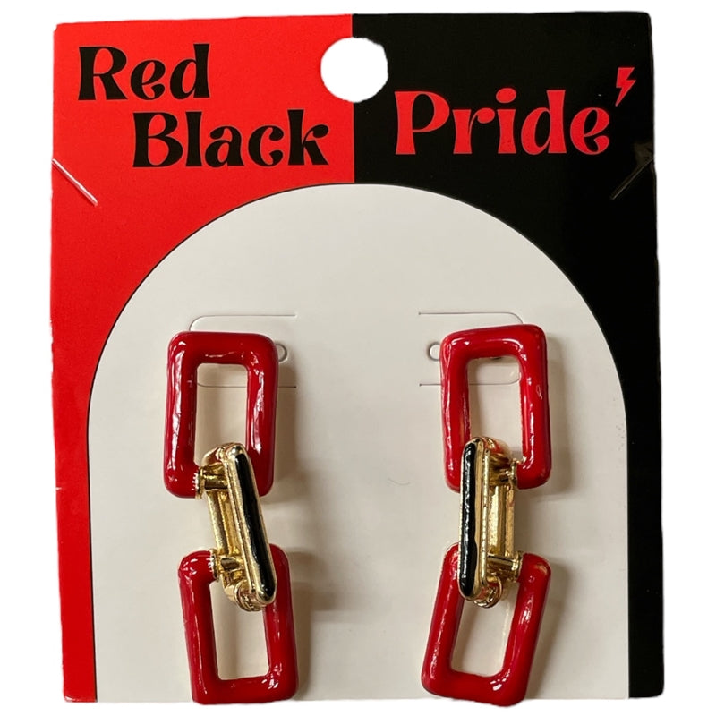 GOLD RED BLACK LINKS POST EARRINGS