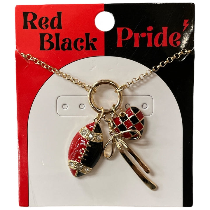 GOLD RED BLACK CHARMS FOOTBALL SHORT NECKLACE