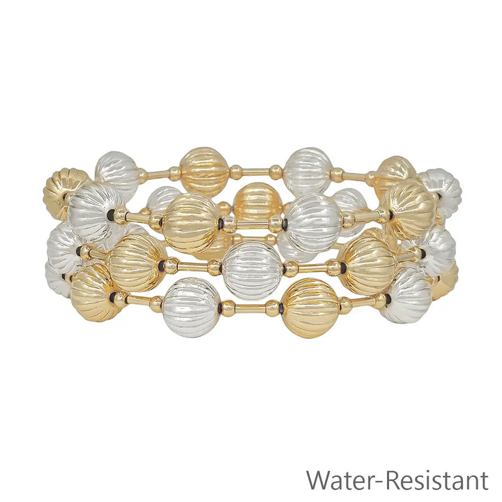 Gold and Silver Textured Beaded Stretch Bracelets