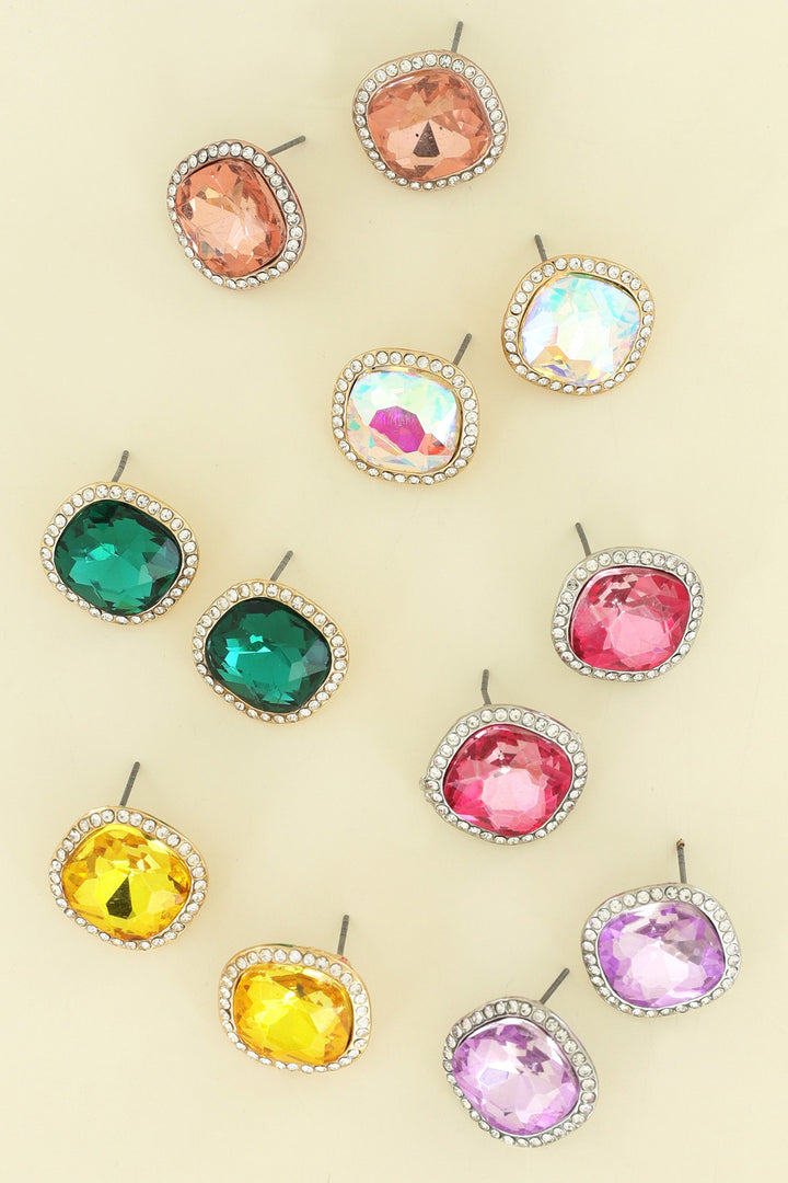 Crystal Diamond Shaped Halo Stud Earrings