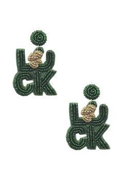 Luck Green & Gold Beaded Earrings