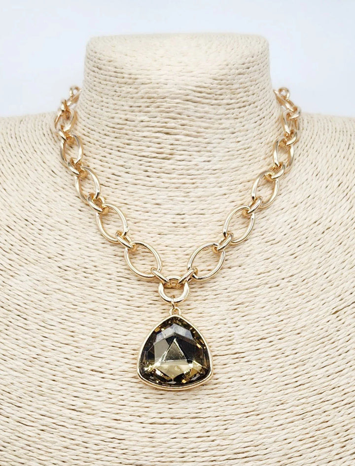 Gold Open Chain with Topaz Crystal Triangle Crystal 16"-18" Necklace