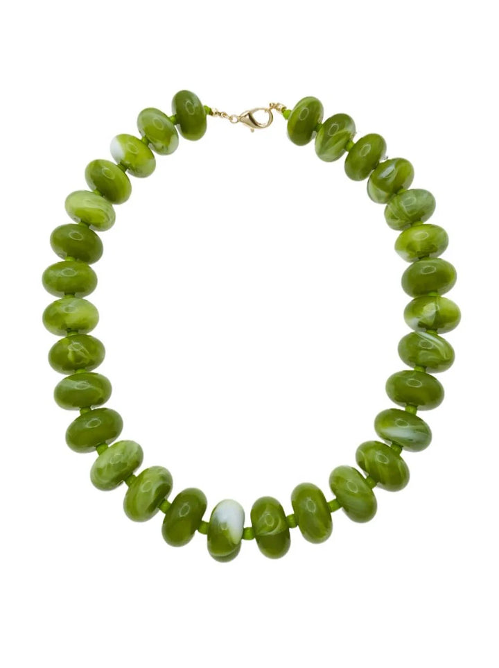 Olive Green Acrylic Large Beaded Oval 16"-18" Necklace