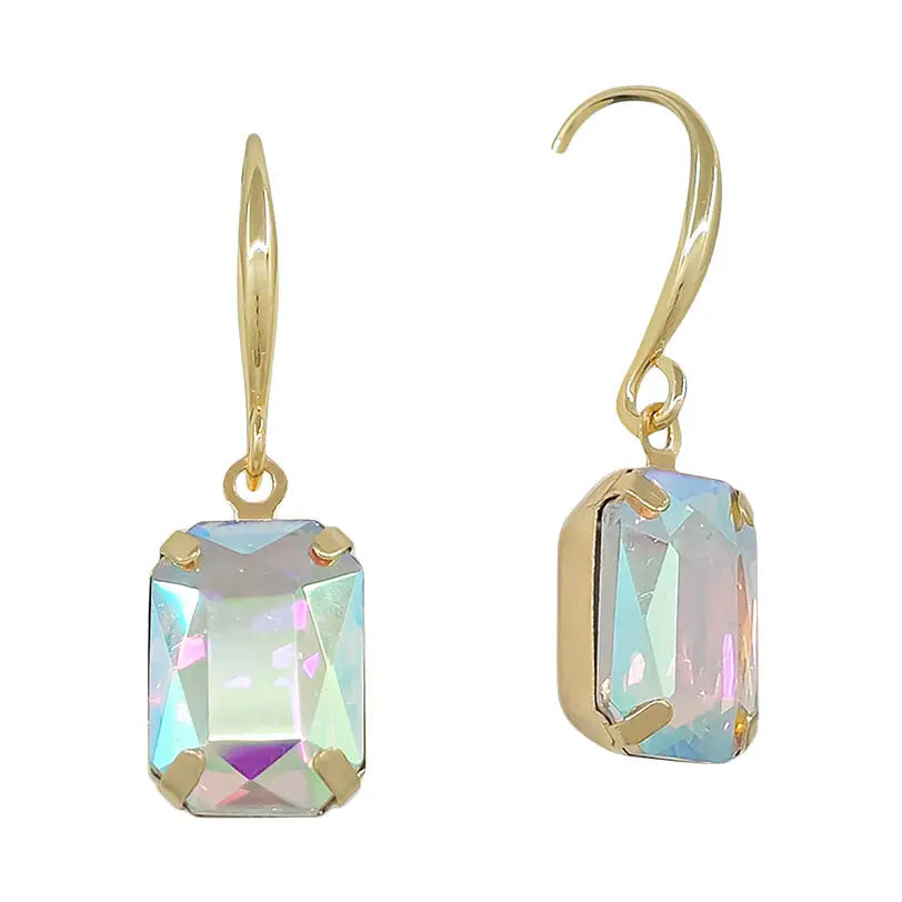 Clear Ab Stone 20mm Rectangle Fishhook Drop Earring