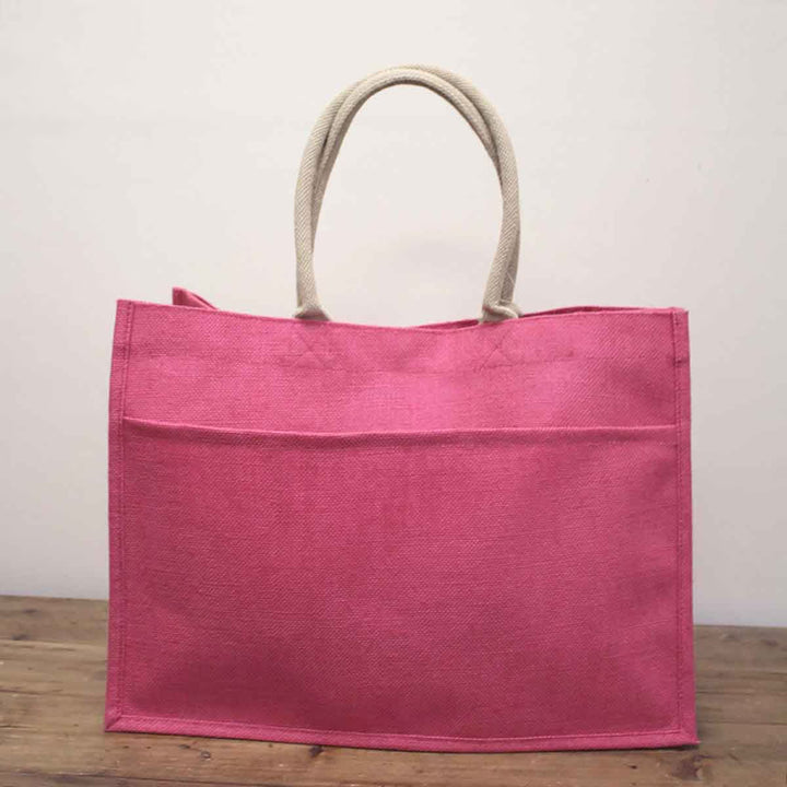 Jute Pocket Tote in Hot Pink