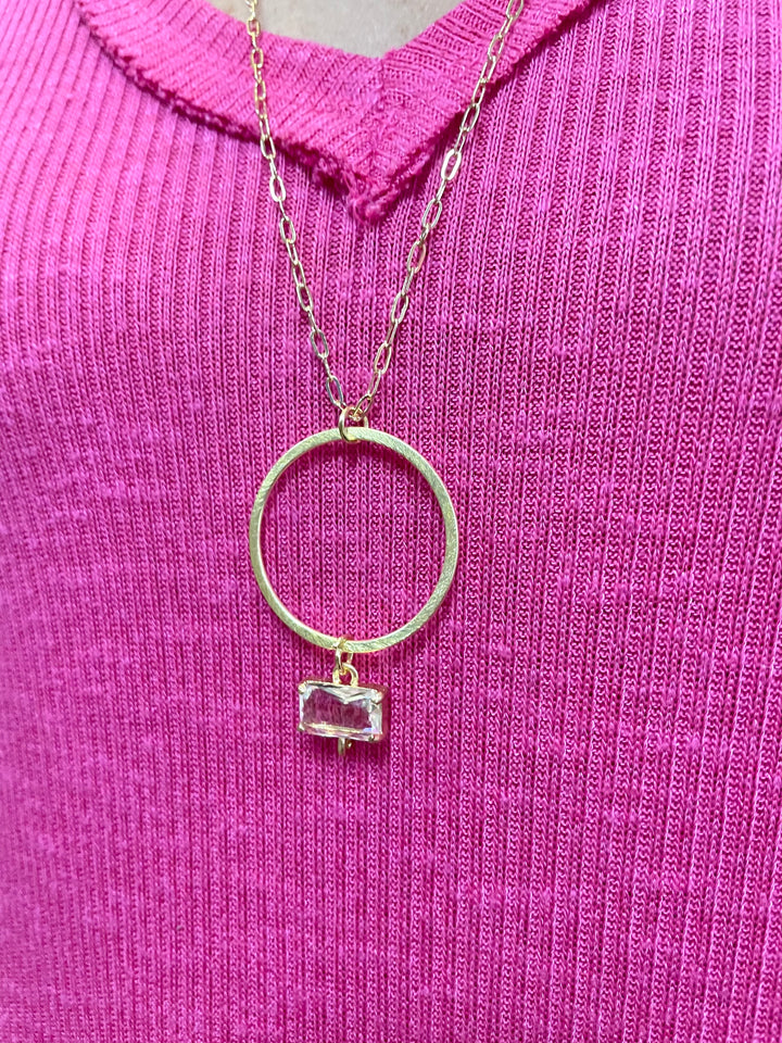 Circle Gold Pendant with Crystal
