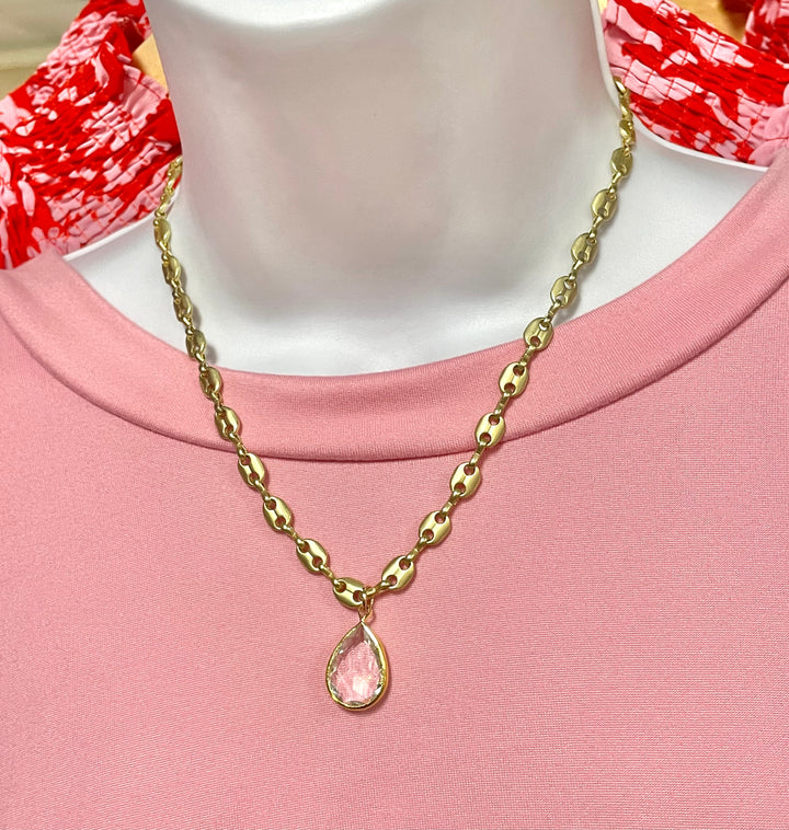 Thick Gold Chain Teardrop Stone Necklace