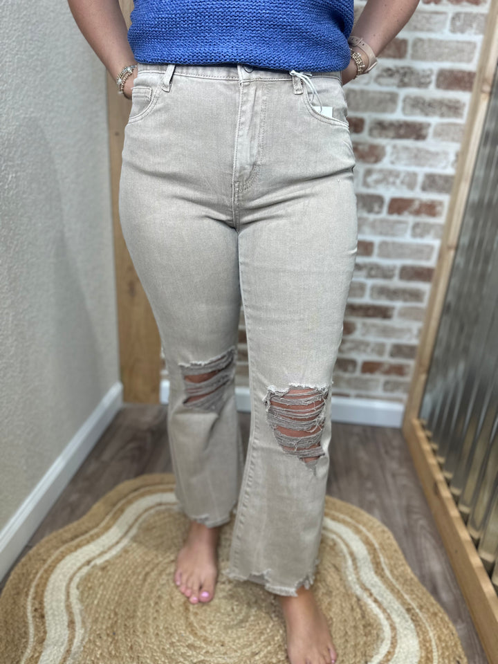 Ash Mocha| Isabelle Acid Washed Distressed Jeans