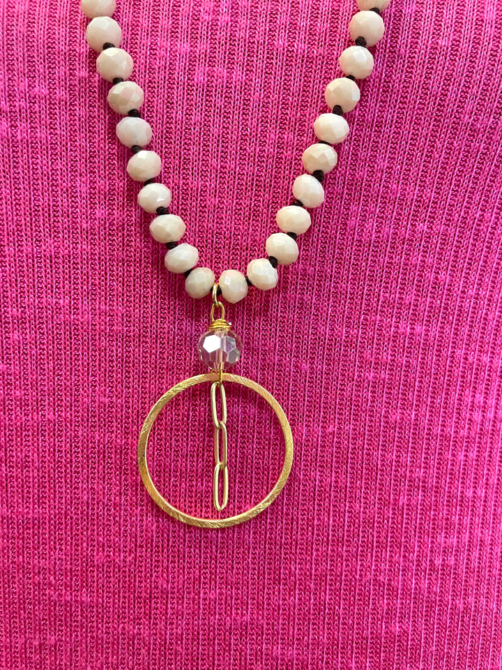 Beaded Neck with Gold Circle Chain Pendant
