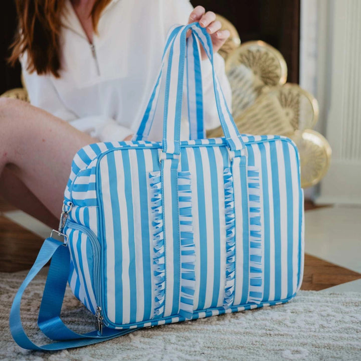 Blue Stripe Ruffle Duffle Bag