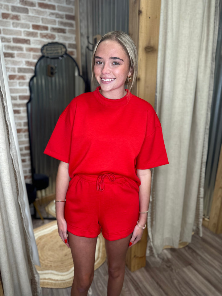 SCUBA HIGH NECK TOP & DOLPHIN SHORTS SET | Red