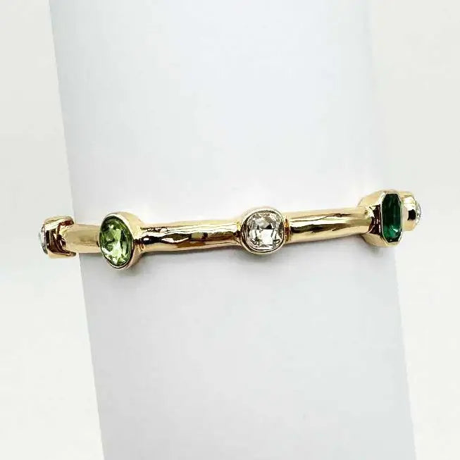 Green Crystal On Gold Bar Stretch Bracelet