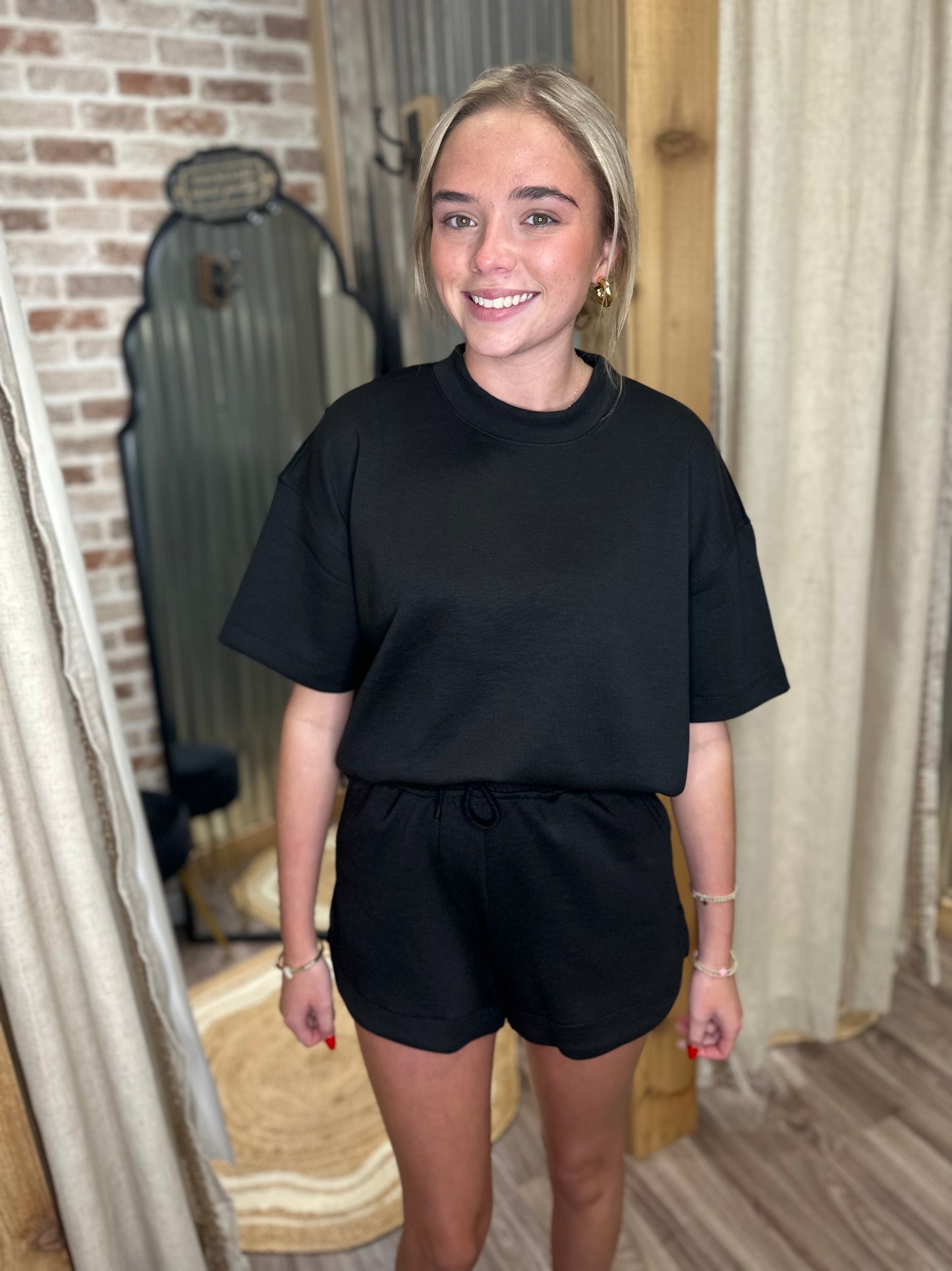 SCUBA HIGH NECK TOP & DOLPHIN SHORTS SET | Black