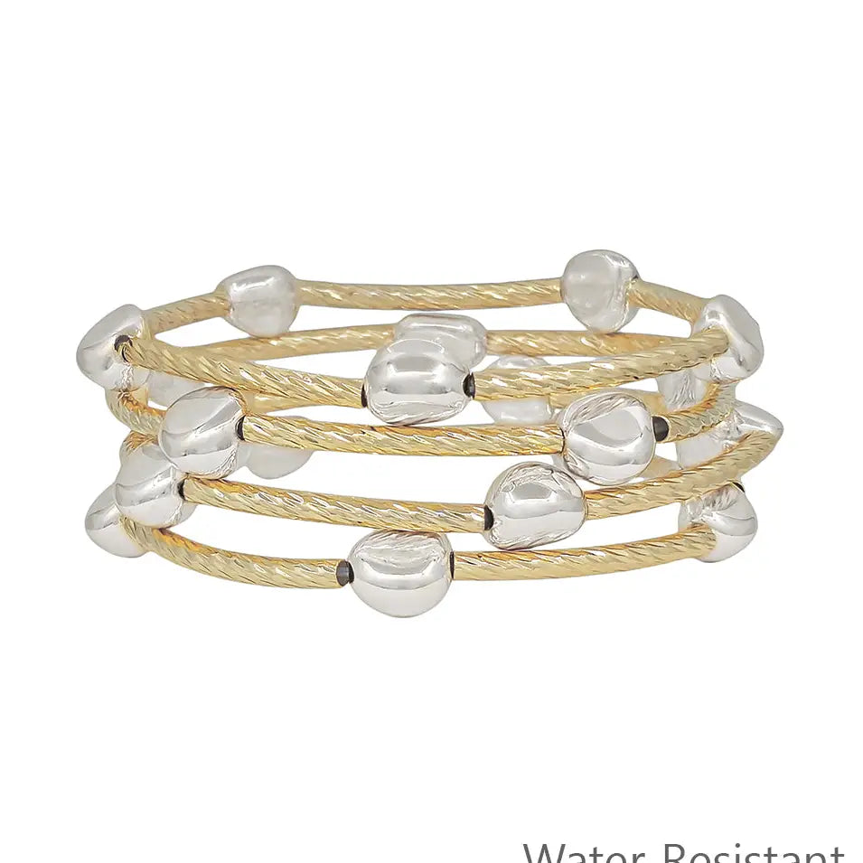 Set of 4 Gold Tubbing with Silver Nugget Accents