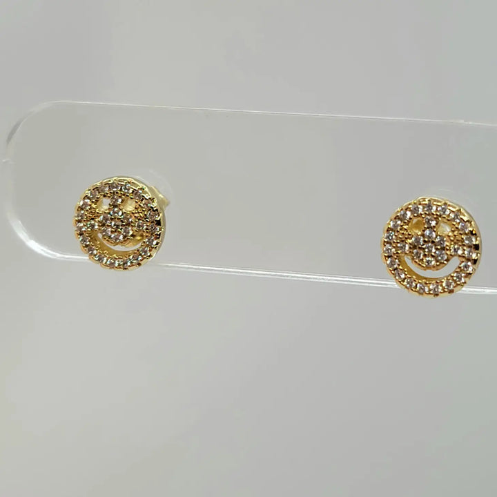 Gold Smiley Face Stud Earrings