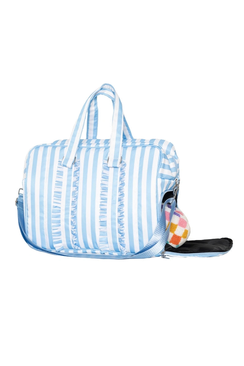 Blue Stripe Ruffle Duffle Bag