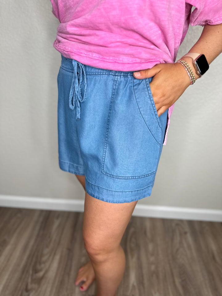 Washed Denim Shorts