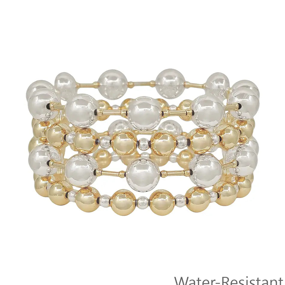 Gold and Silver Beaded Set of 4 Stretch Bracelets