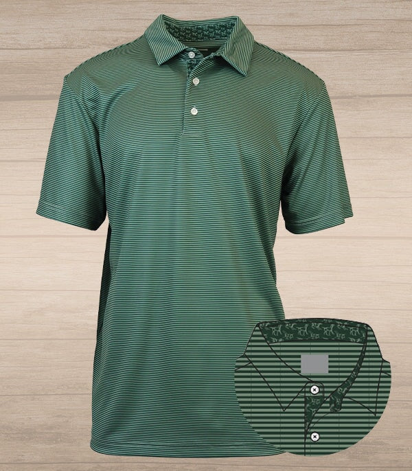 Andy Stripe Performance Polo with Dogs – Forest & Sage