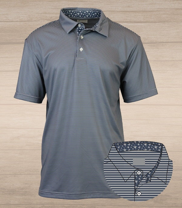 Andy Stripe Performance Polo with Ducks – Navy & Grey