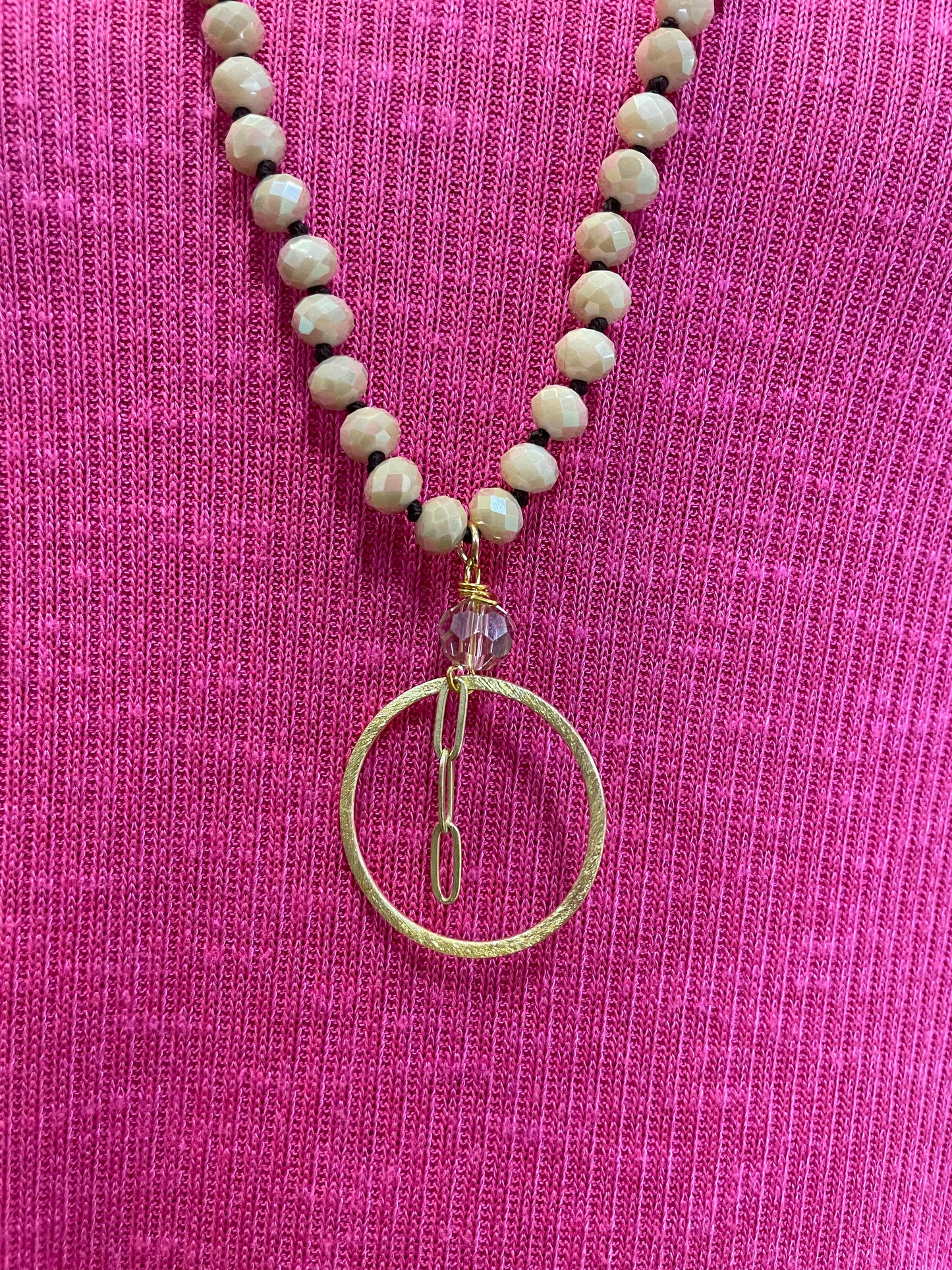 Beaded Neck with Gold Circle Chain Pendant