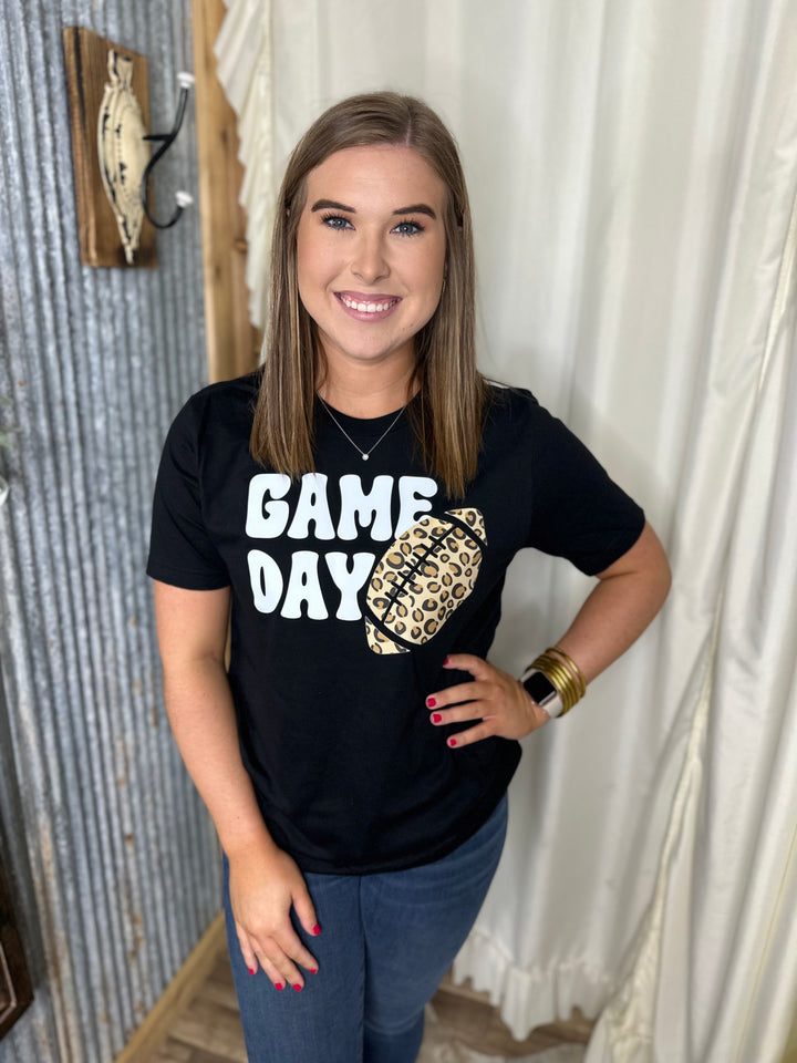 Game Day Leopard Football T-shirt-Black