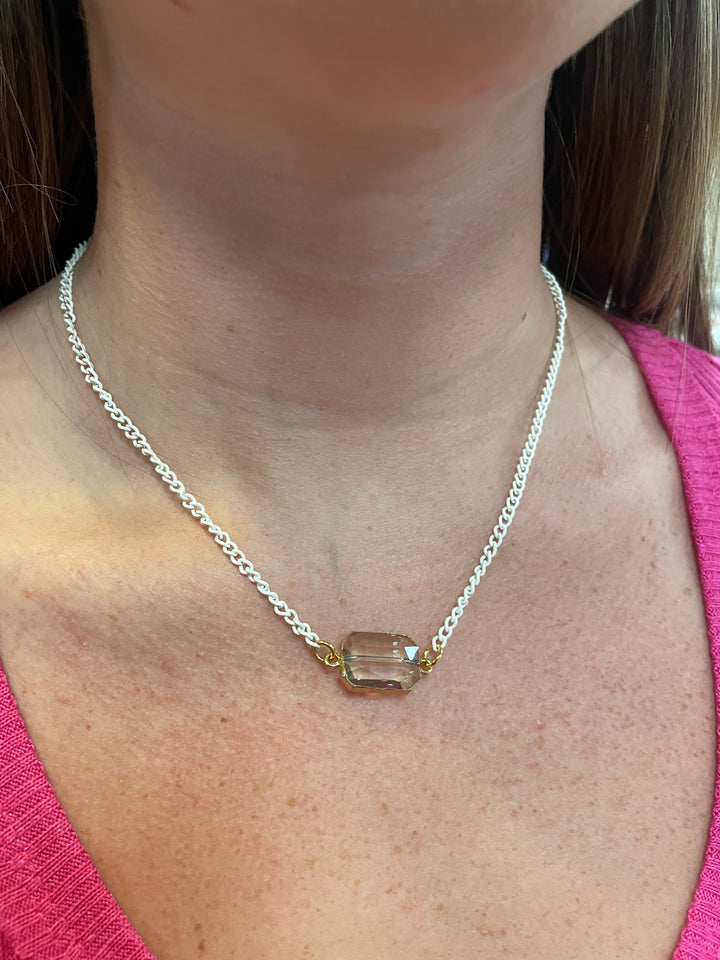 White Chain Stone Necklace