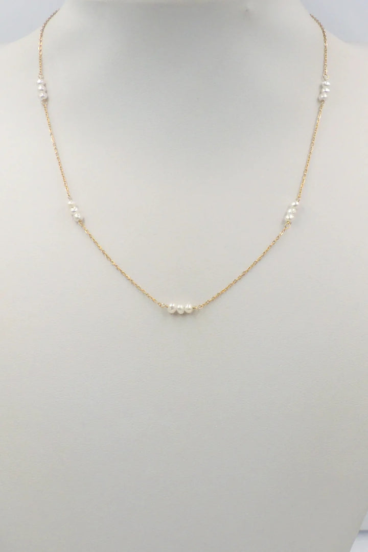 Stainless Steel Chain with Three Small Pearls 16"-18" Necklace