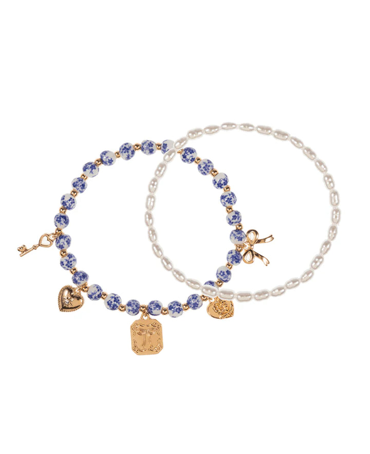 Multi Charm Ceramic Beads & Pearl Bracelet