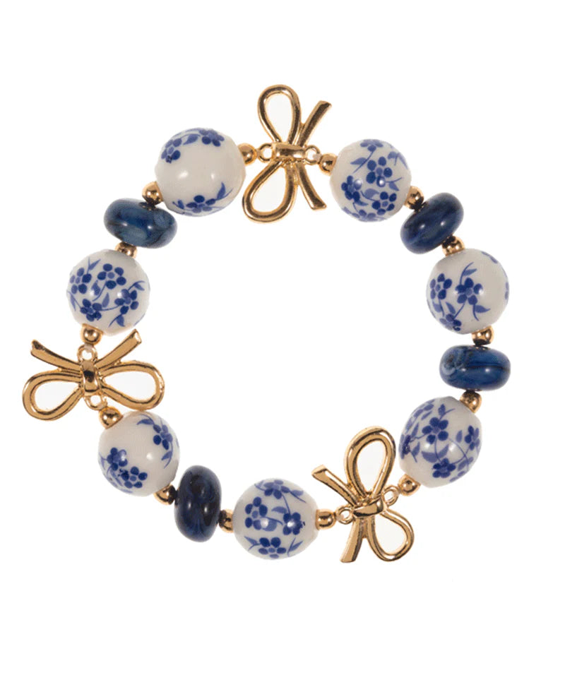 Ceramic Beads w/ Ribbons Stretch Bracelet