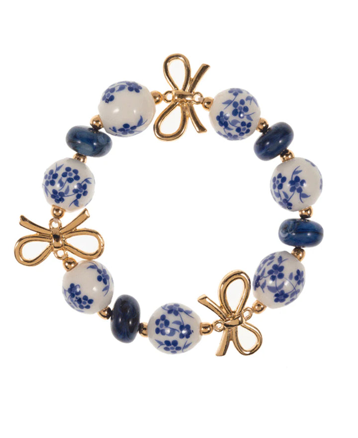 Ceramic Beads w/ Ribbons Stretch Bracelet