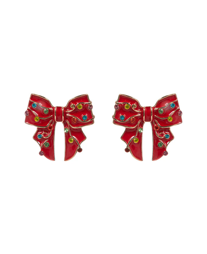 Bow w/ Christmas Lights Post Earring - 1.0"