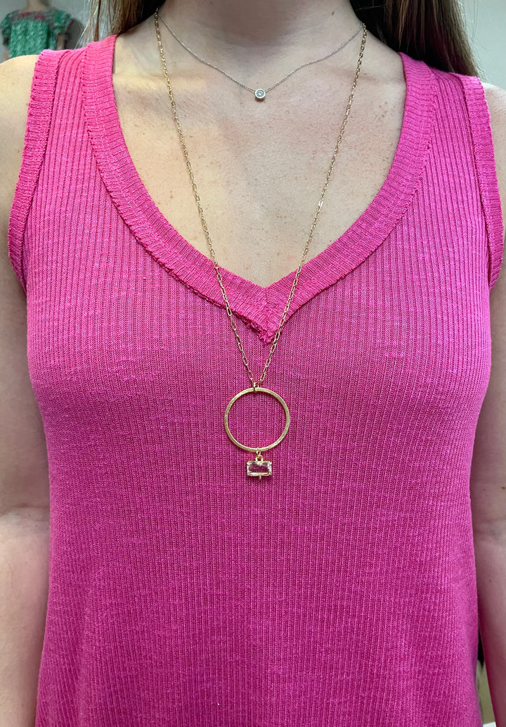 Circle Gold Pendant with Crystal