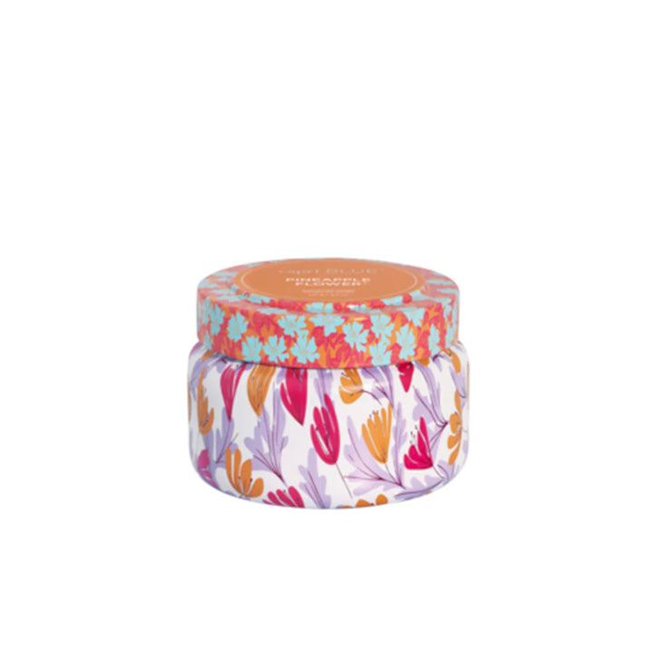 PINEAPPLE FLOWER PATTERN TIN CANDLE 8.5 oz
