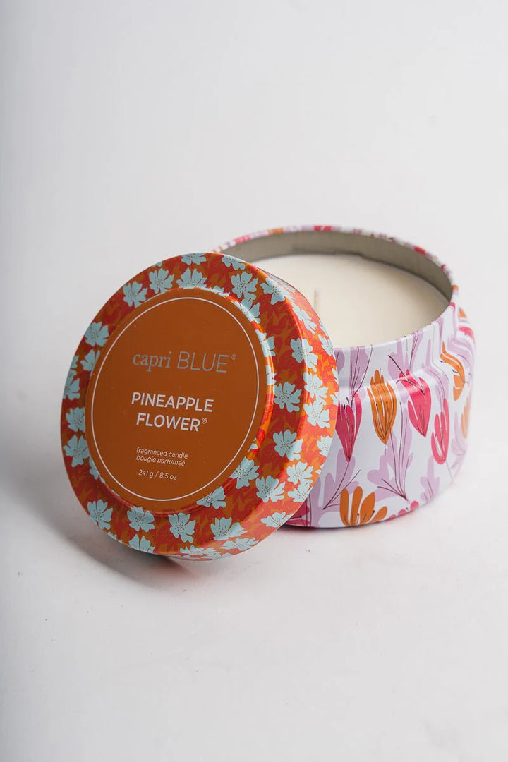 PINEAPPLE FLOWER PATTERN TIN CANDLE 8.5 oz
