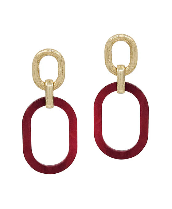 Oval Casting w/ Acetate Drop Post Earring | Red