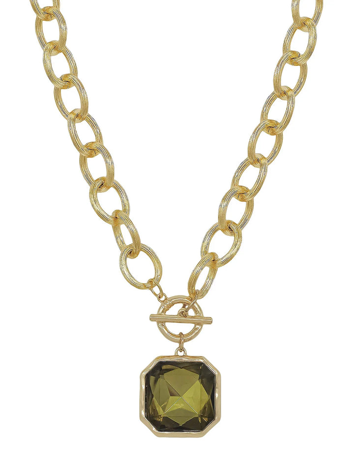 Chunky Chain Green 25MM Stone Pendant Necklace