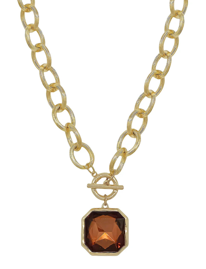 Chunky Chain Topaz 25MM Stone Pendant Necklace
