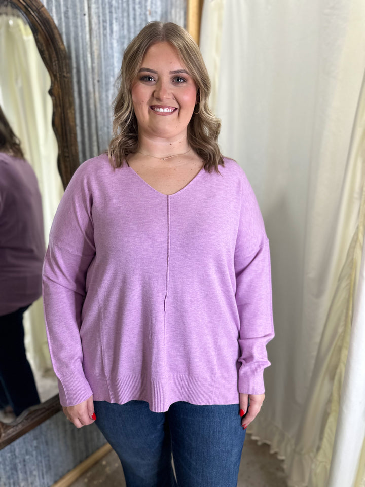 Curvy Front Seam Sweater - Mauve