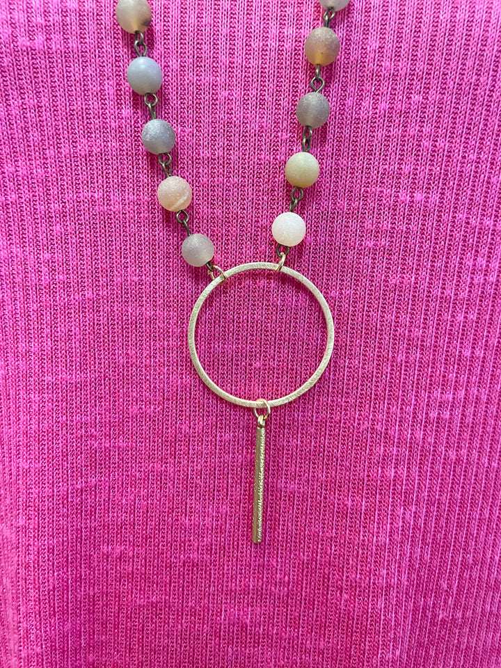 Beaded Circle Necklace with Bar Pendant