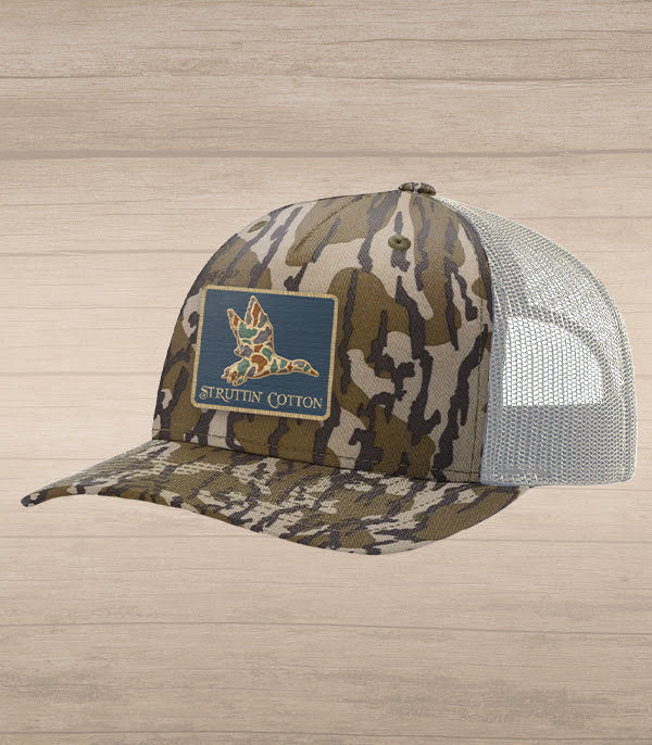 Struttin' Cotton Old School Mallard Patch on Bottomlands Mossy Oak Hat