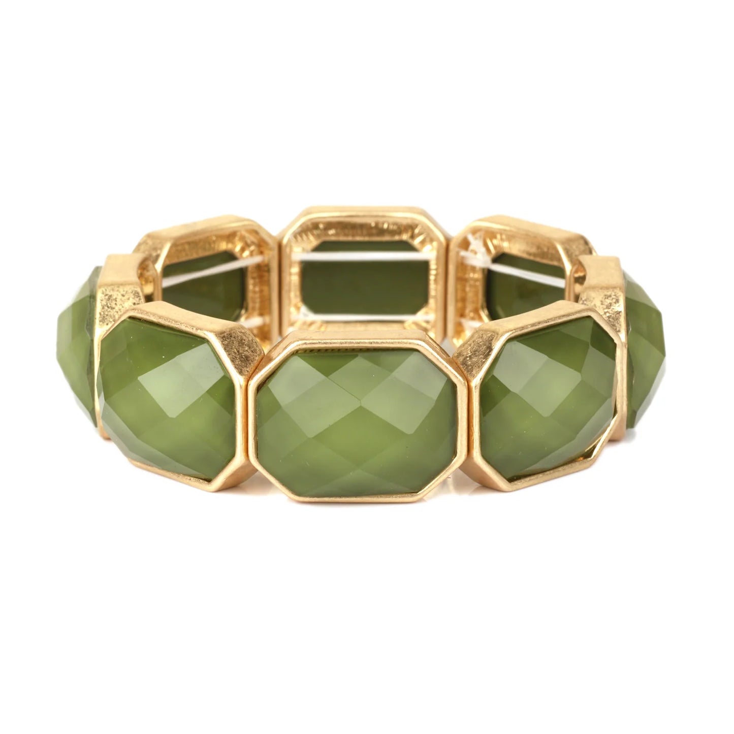 Olive Green Acrylic Hexagon Stretch Bracelet