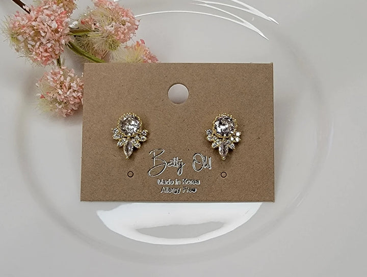 Crystal Stud Earrings With Fan Detail